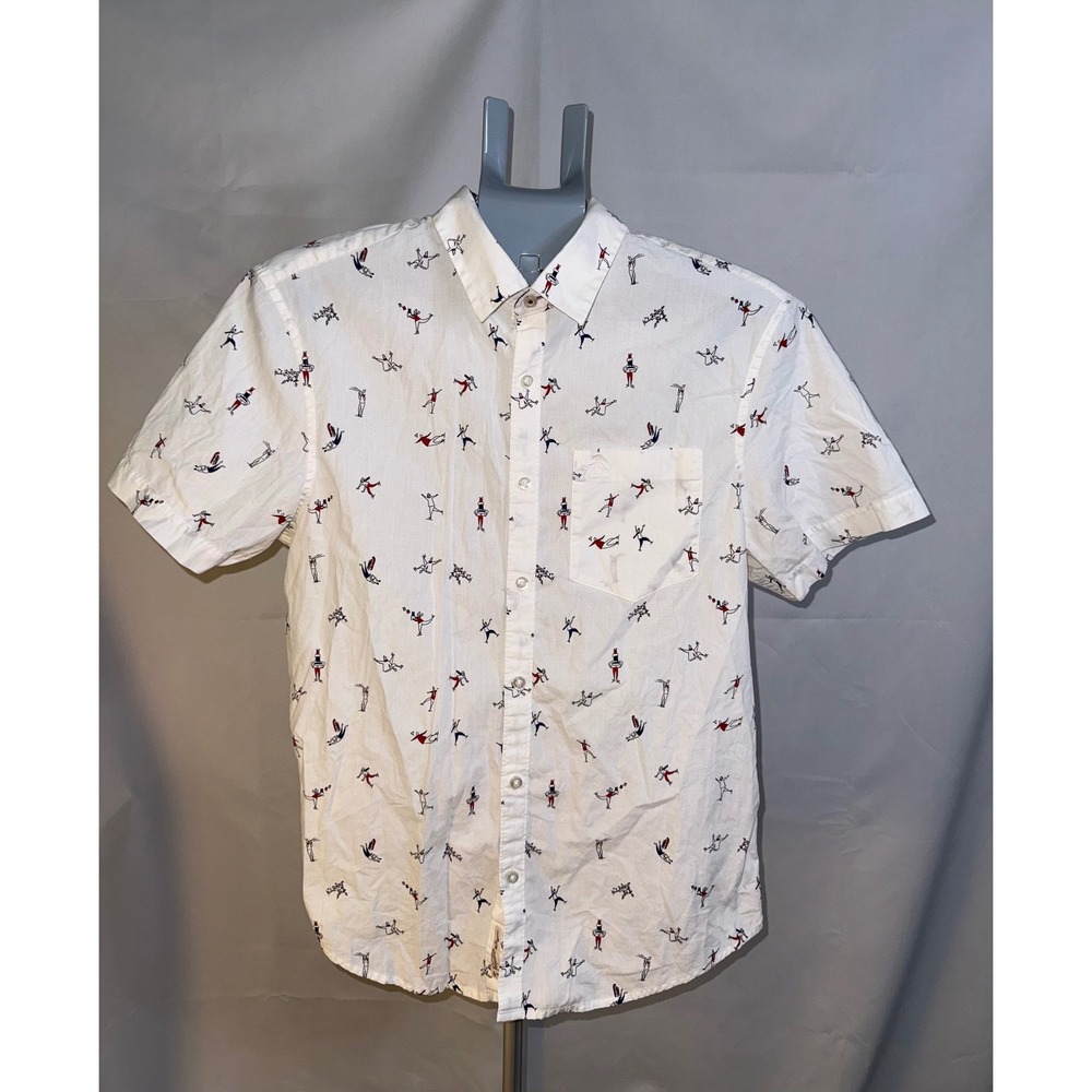 Original Penguin Heritage Slim Fit Ice Skater Print Button Down Shirt M White